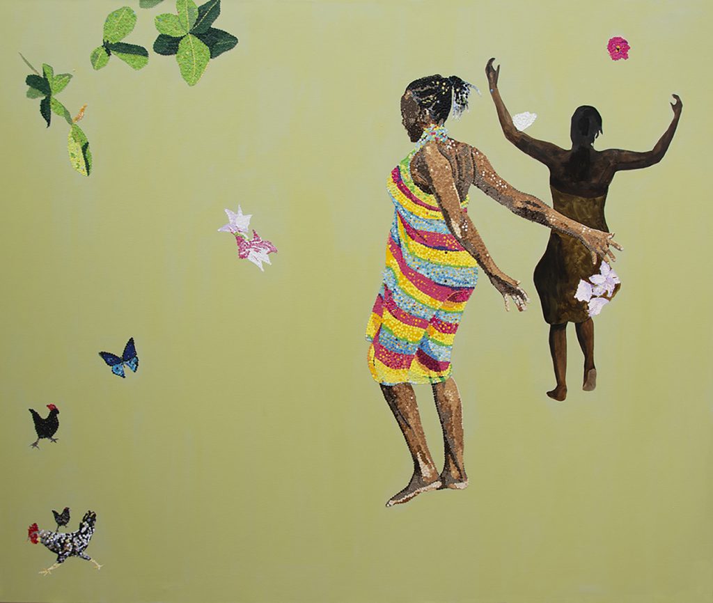 We did not eat eggs everyday, perforated paper, confetti and acrylic on canvas, 150x180cm, 2020 
